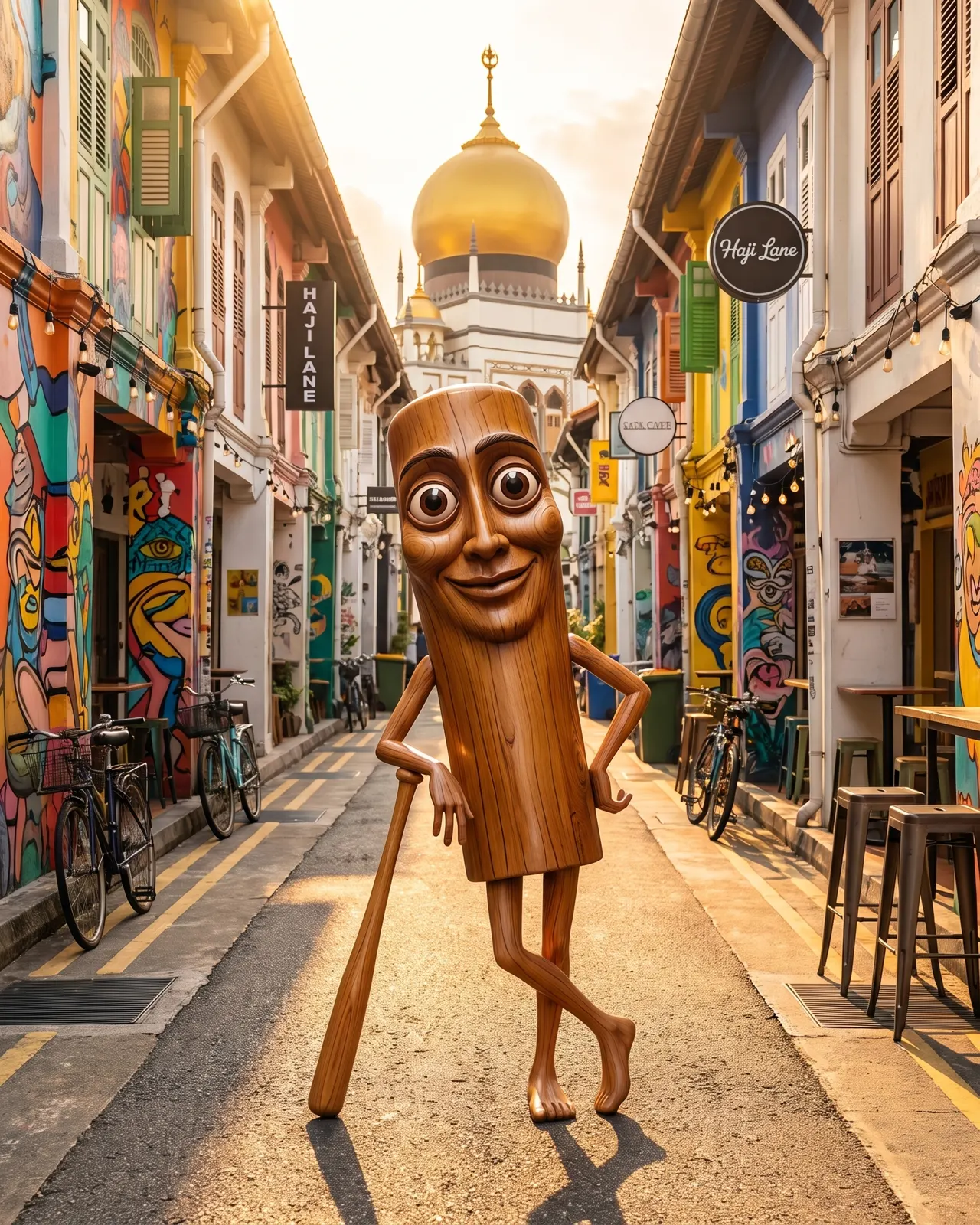 Tung Tung Sahur posing on Haji Lane, Singapore